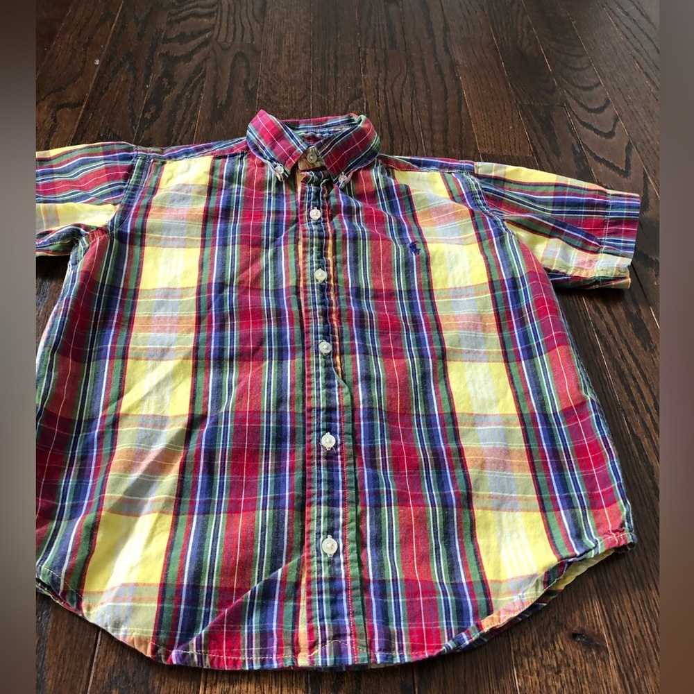 Ralph Lauren Boys 6 Yellow/Red/Blue Plaid Short-Sleeved Cotton Button-Down Shirt - Picture 3 of 8
